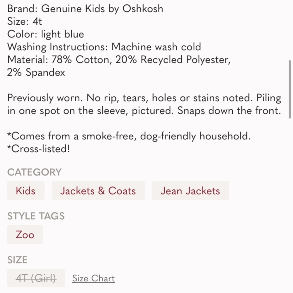 Toddler blue jean jacket Size 4T - Picture 7 of 7